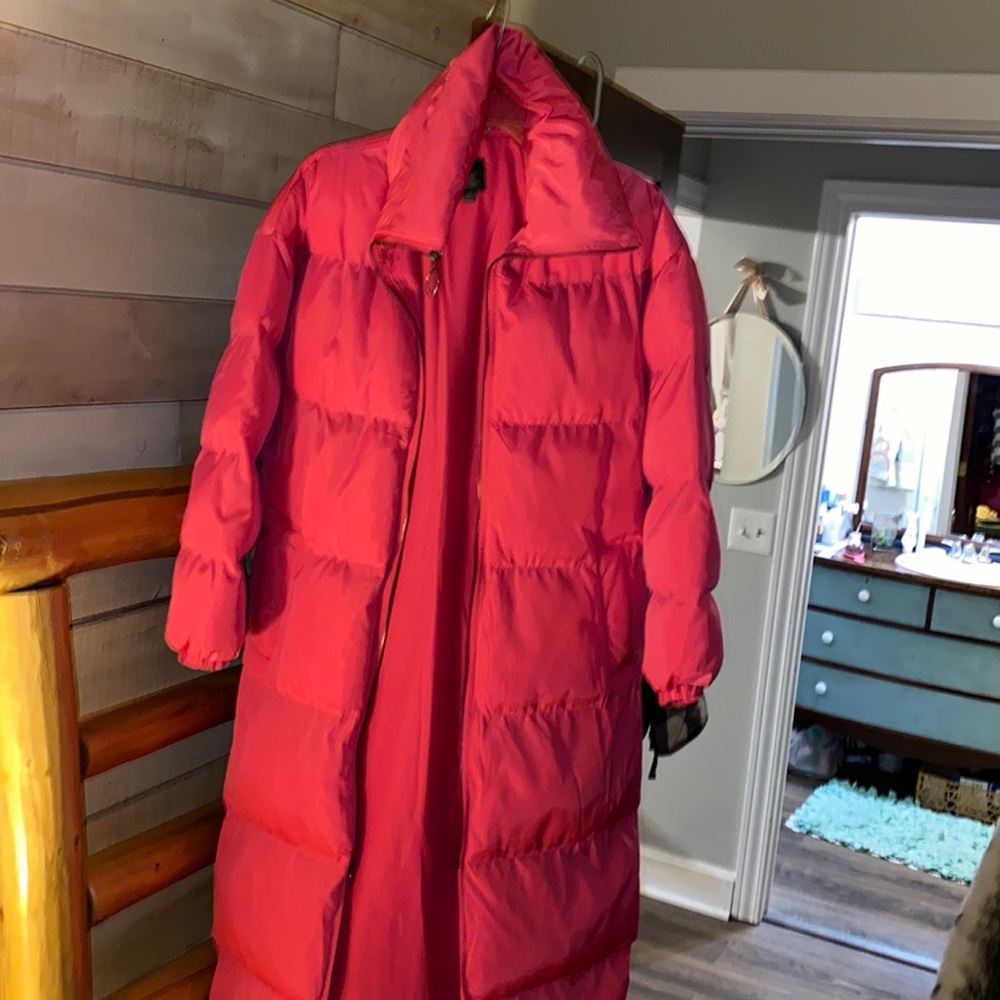 Bright pink ankle-length puffer jacket